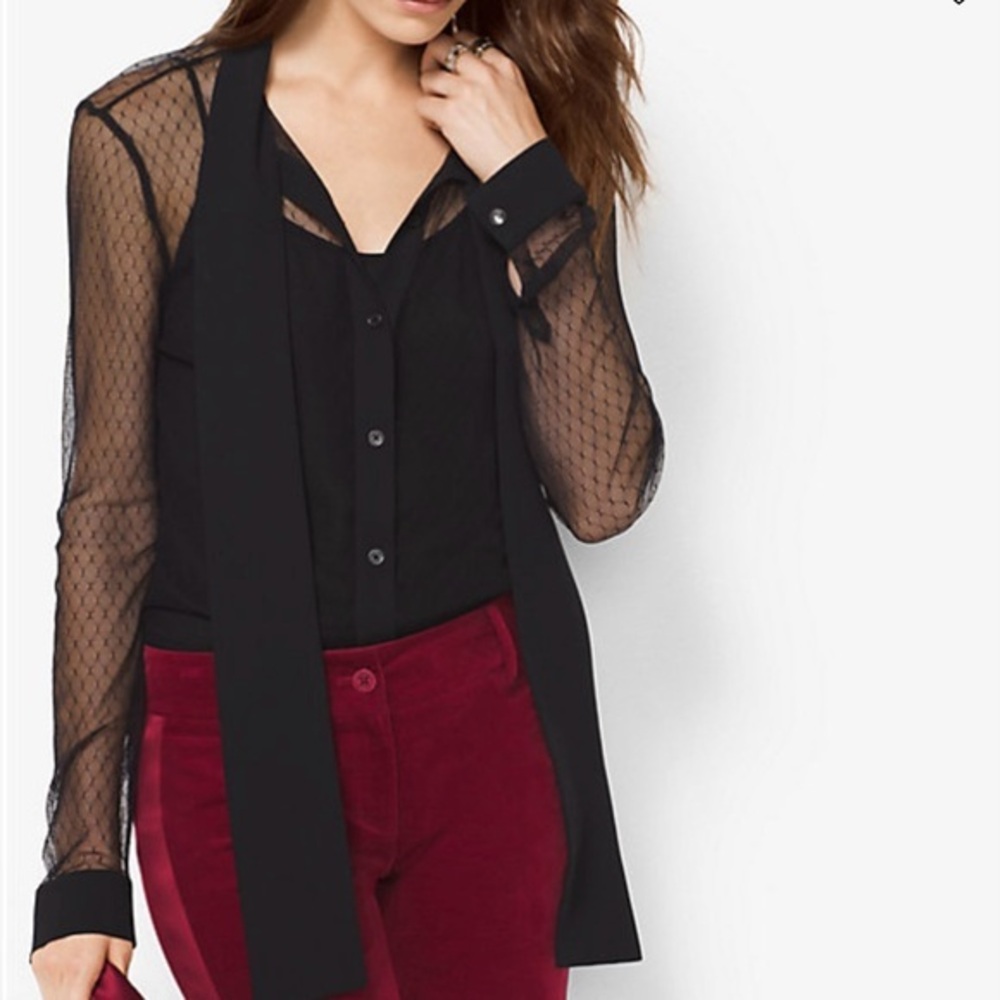 Michael Kors Black Buttoned Tie Front Blouse